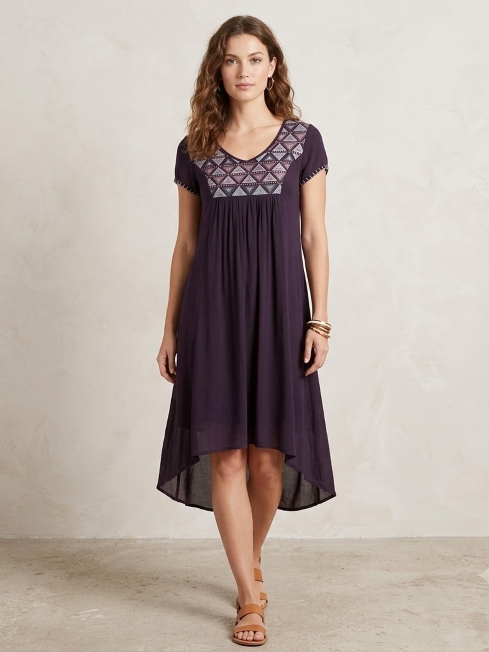 NWT Altar’d State Eggplant High Low Dress Geometric Design. Size Medium